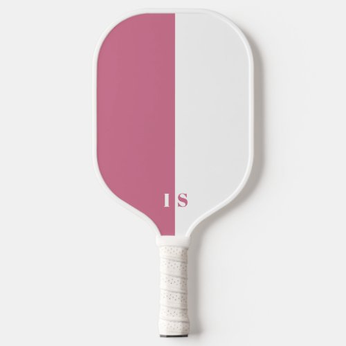Pink and White Modern Stripe Monogram Pickleball Paddle