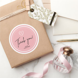 Pink and White Modern Thank you Circle Classic Round Sticker