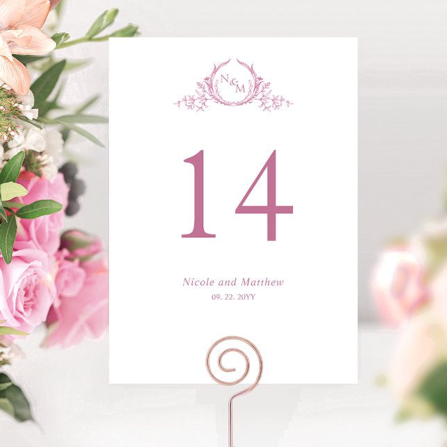 Pink and White Monogram Wedding Table Number (Creator Uploaded)