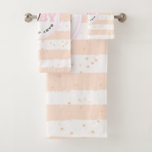Pink and White Monogrammed Baby Stripes Bath Towel Set