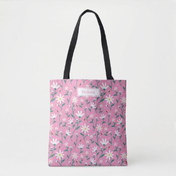 Pink And White Monogrammed Spring Garden Tote Bag by Letsrendevoo at Zazzle
