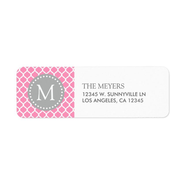 Pink and White Moroccan Pattern with Monogram Label (Front)