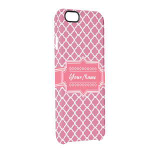 Pink and White Moroccan Quatrefoil Personalized N1 Clear iPhone 6/6S Case