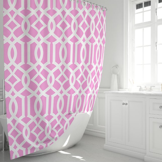 Pink and White Moroccan Trellis Pattern Shower Curtain (Creator Uploaded)