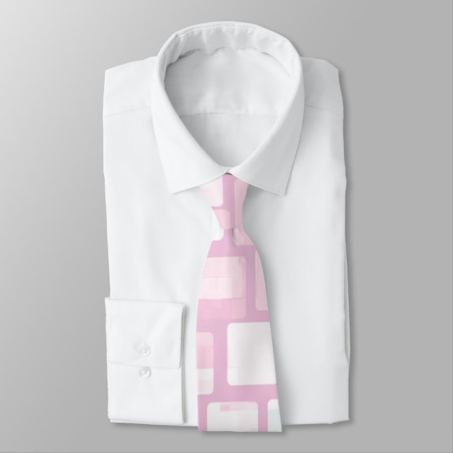 Pink and White Mosaic Pattern Neck Tie (Tied)