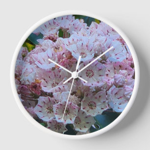 Pink and White Mountain Laurel Flowers Clock