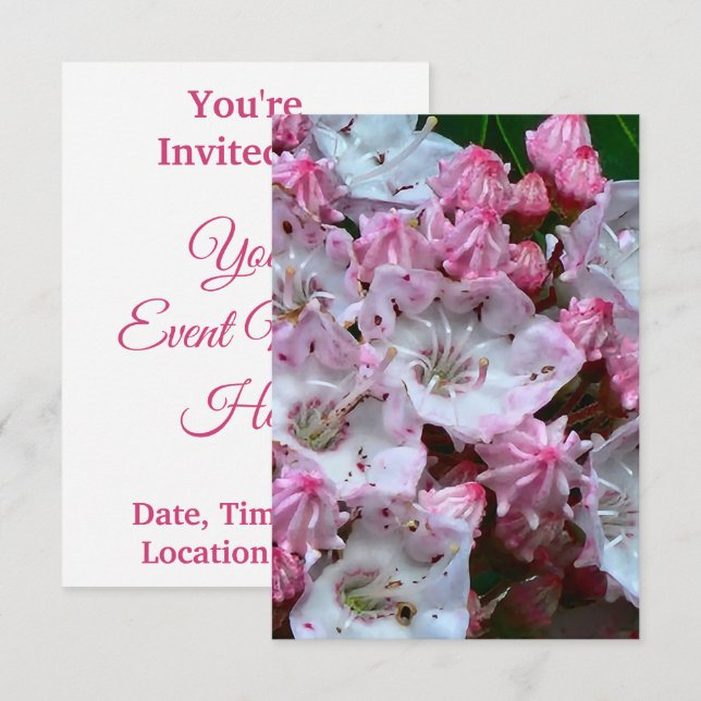 Pink and White Mountain Laurel Flowers Invitation (Front/Back)