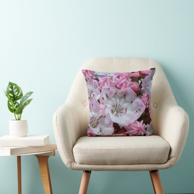 Pink and White Mountain Laurel Flowers Throw Pillow (Chair)