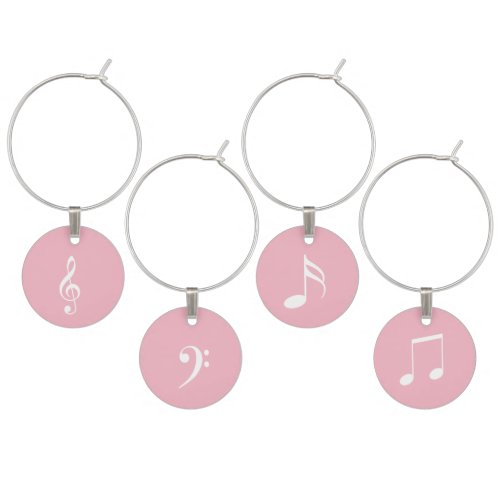 Pink and White Musical Theme of Notes and Clefs Wine Charm