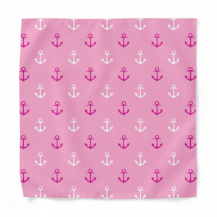 Pink And White Nautical Anchors Pattern Bandana