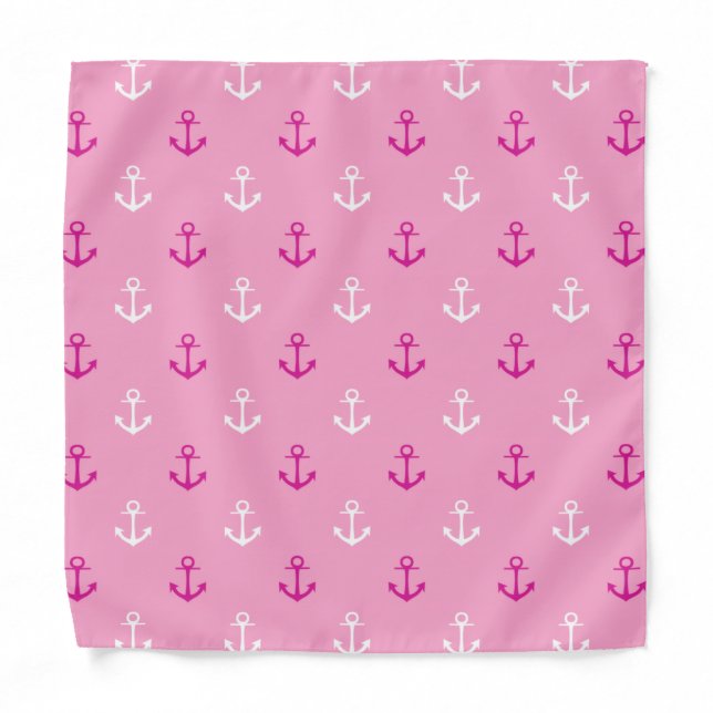 Pink And White Nautical Anchors Pattern Bandana (Front)