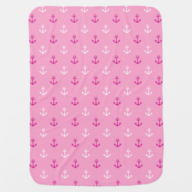 Pink And White Nautical Anchors Pattern Receiving Blanket (Front)