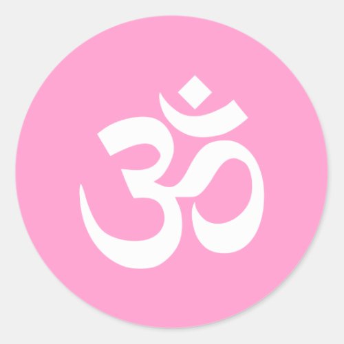 Pink and White Om Symbol Classic Round Sticker