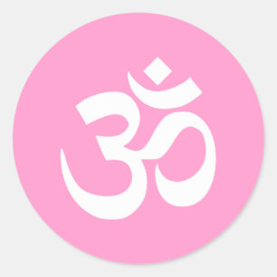 Pink and White Om Symbol Classic Round Sticker