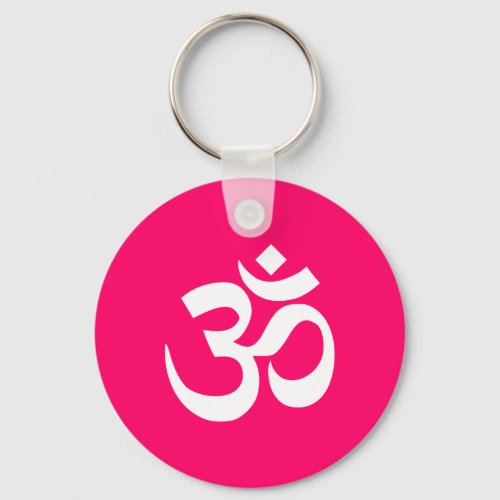 Pink and White Om Symbol Keychain