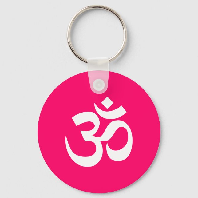 Pink and White Om Symbol Keychain (Front)