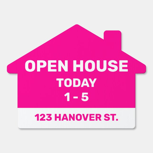 Pink and White Open House Two Sided Lawn Sign (Front)