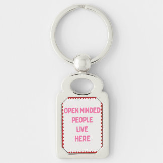 Pink and White Open Minded People  Keychain