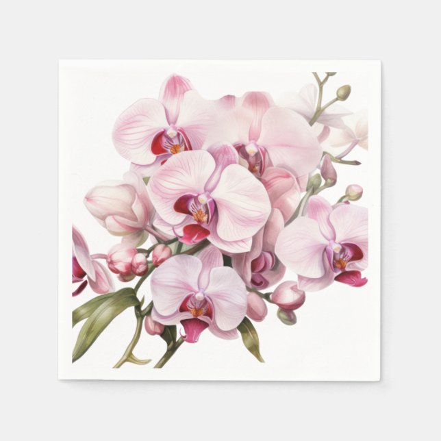 Pink and White Orchids Wedding Napkins (Front)
