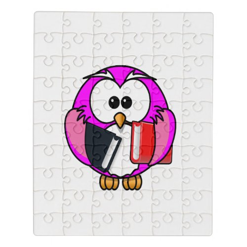 Pink and white owl holding some school books jigsaw puzzle