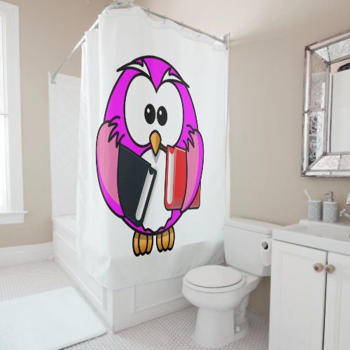 Pink and white owl holding some school books shower curtain