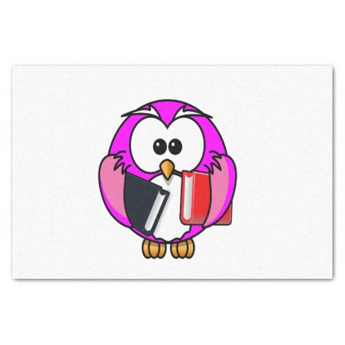Pink and white owl holding some school books tissue paper