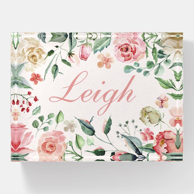 Pink and White Painted Roses Frame Paperweight (Front)