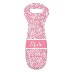 Pink And White Paisley Bride Wine Bag