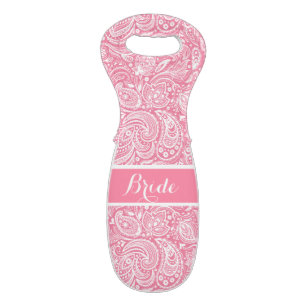Pink And White Paisley Bride Wine Bag