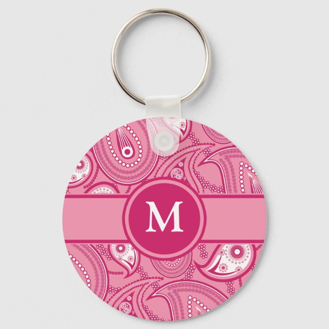 Pink and White Paisley Keychain (Front)