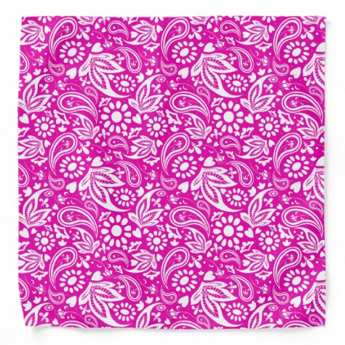 Pink and White Paisley Pattern Bandana