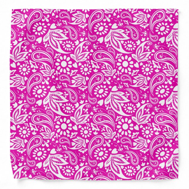 Pink and White Paisley Pattern Bandana (Front)