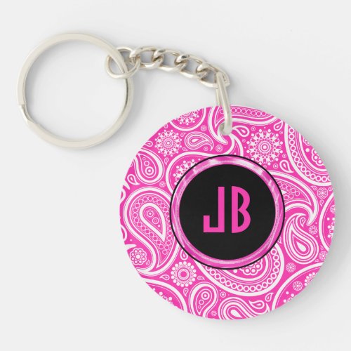 Pink And White Paisley Pattern Keychain