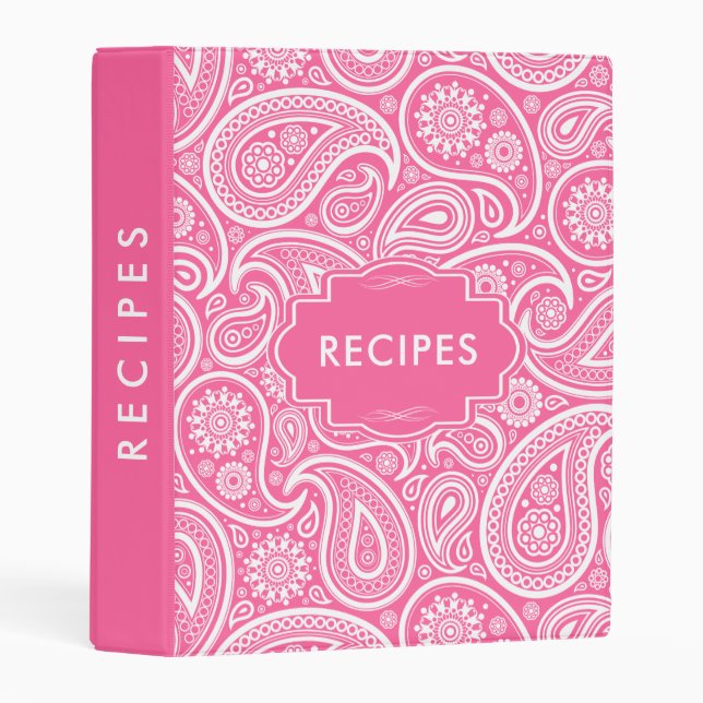 Pink And White Paisley Pattern Mini Binder (Front/Spine)