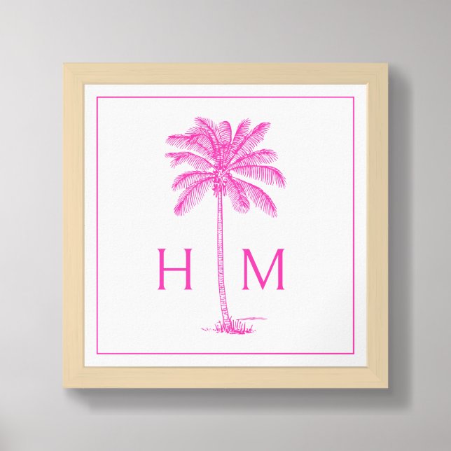 Pink and White Palm Palmetto Tree Monogram Framed Art (Framed Front)