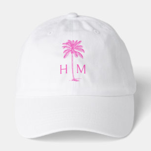 Pink and White Palm Palmetto Tree Monogram Hat