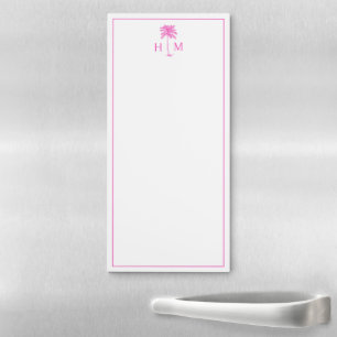 Pink and White Palm Palmetto Tree Monogram Magnetic Notepad