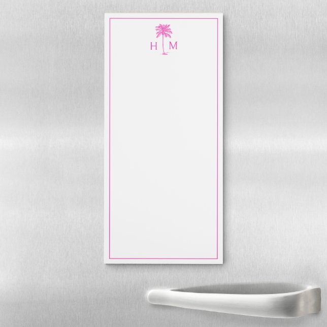 Pink and White Palm Palmetto Tree Monogram Magnetic Notepad (In Situ)