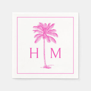 Pink and White Palm Palmetto Tree Monogram Napkins