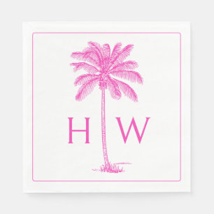 Pink and White Palm Palmetto Tree Monogram Napkins