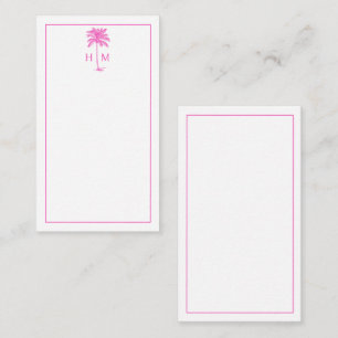 Pink and White Palm Palmetto Tree Monogram Note Card
