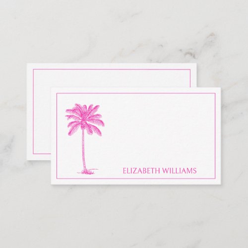 Pink and White Palm Palmetto Tree Monogram Note Card