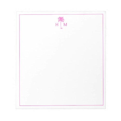Pink and White Palm Palmetto Tree Monogram Notepad