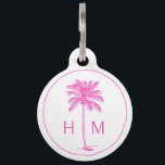 Pink and White Palm Palmetto Tree Monogram Pet ID Tag<br><div class="desc">This modern coastal inspired dog tag features a cute pink palm palmetto tree on white with a monogram that you can personalize with your choice of initials on the front and contact information on the back.</div>