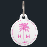 Pink and White Palm Palmetto Tree Monogram Pet ID Tag<br><div class="desc">This modern coastal inspired dog tag features a cute pink palm palmetto tree on white with a monogram that you can personalize with your choice of initials on the front and contact information on the back.</div>