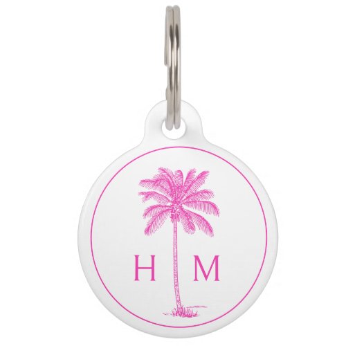 Pink and White Palm Palmetto Tree Monogram Pet ID Tag