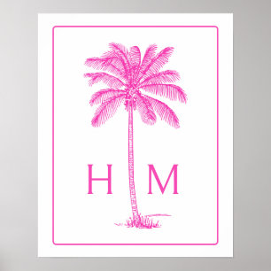 Pink and White Palm Palmetto Tree Monogram Poster