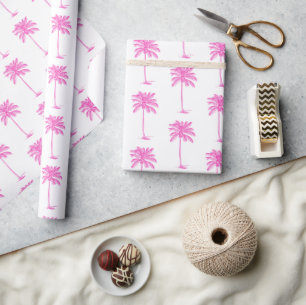 Pink and White Palm Palmetto Tree Wrapping Paper