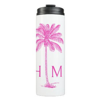 Pink And White Palmetto Palm Tree Monogram Thermal Tumbler by jozanehouse at Zazzle