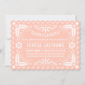 Pink and white papel picado Quinceañera Invitation (Front)